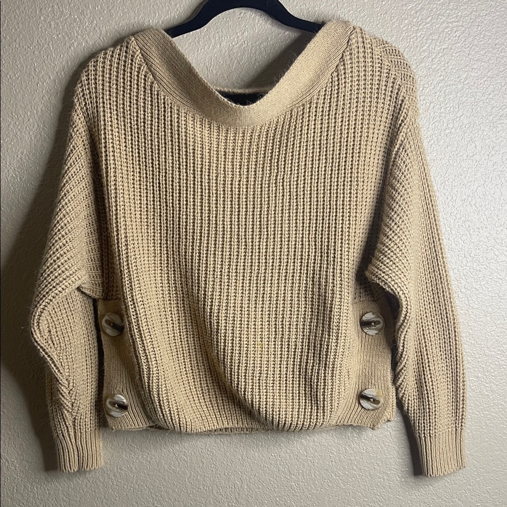 Derek Heart Tan Sweater with Side Buttons